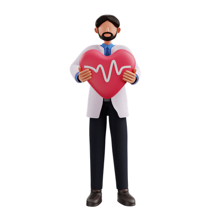 Arzt hält Herz  3D Illustration
