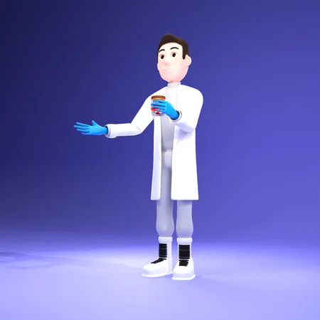 Arzt hält Medizinglas  3D Illustration