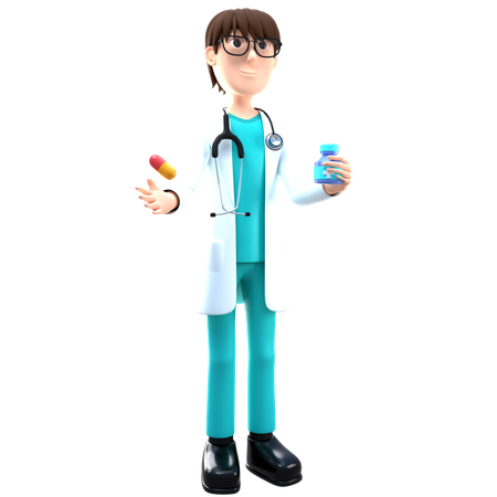 Arzt hält Medizinglas  3D Illustration