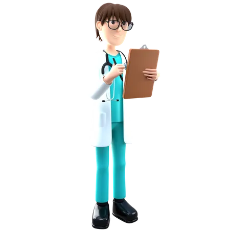 Arzt mit medizinischem Bericht, Zwischenablage  3D Illustration