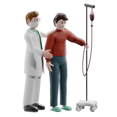 Arzt hilft kranken Patienten  3D Illustration