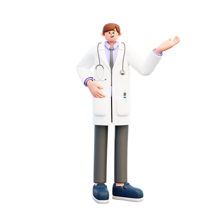 Arzt macht Präsentationsgeste  3D Illustration