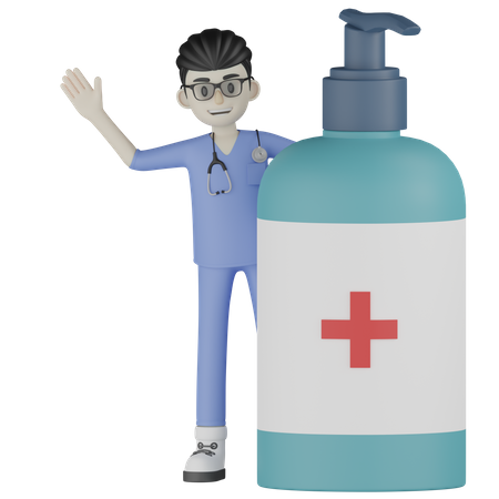 Arzt mit Hygienewaschmittel  3D Illustration