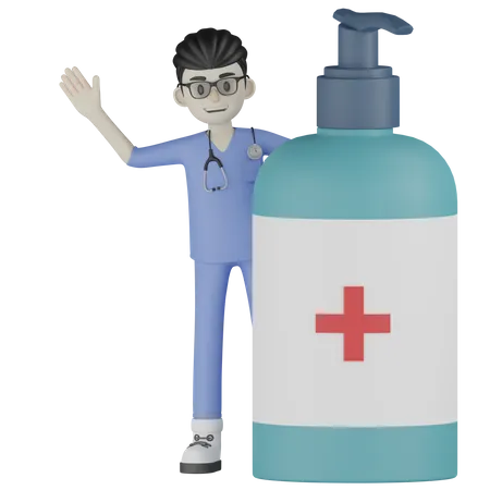 Arzt mit Hygienewaschmittel  3D Illustration