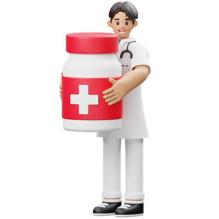 Arzt nimmt die Medizinflasche  3D Icon