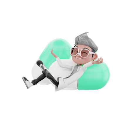 Arzt ruht sich auf Kapsel aus  3D Illustration