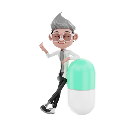 Arzt steht mit auf Kapsel gestützt  3D Illustration