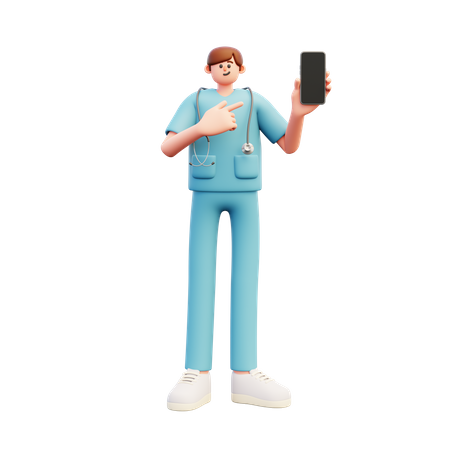 Arzt zeigt Smartphone  3D Illustration