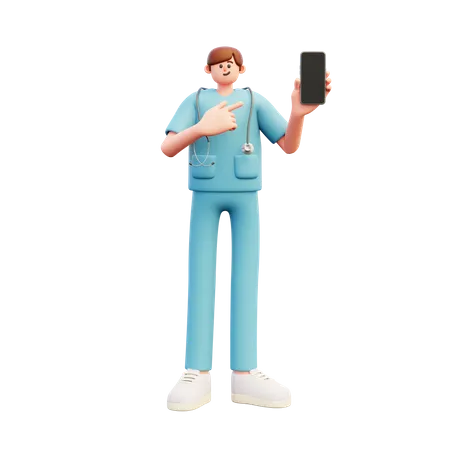 Arzt zeigt Smartphone  3D Illustration