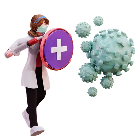 Ärztin mit Coronavirus-Heilmittel  3D Illustration