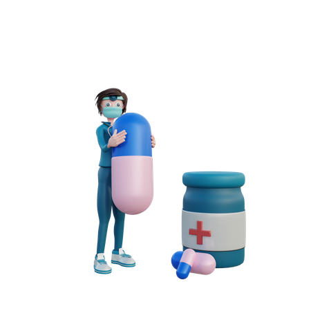 Ärztin mit Medikamenten  3D Illustration