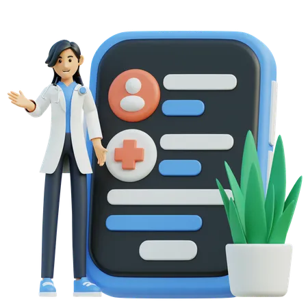 Ärztin mit Medizin-App fürs Telefon  3D Illustration