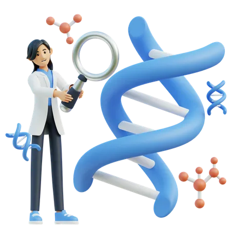 Ärztin überprüft DNA  3D Illustration