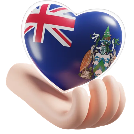 Ascension Island Flag Heart Hand Care  3D Icon