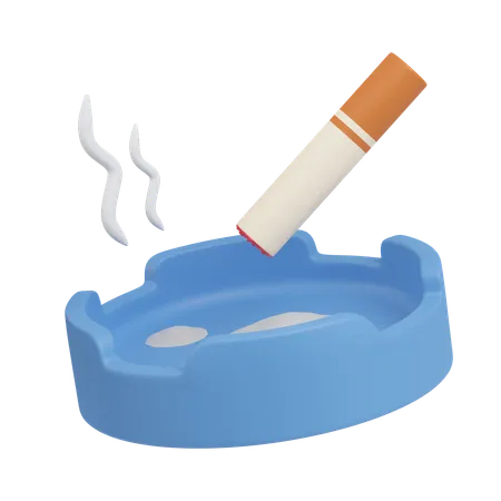 Smoking Cigarette In Blue Ashtray Concept Of Tobacco Use 3 D Icon Narcotics Illustration 3D Icon