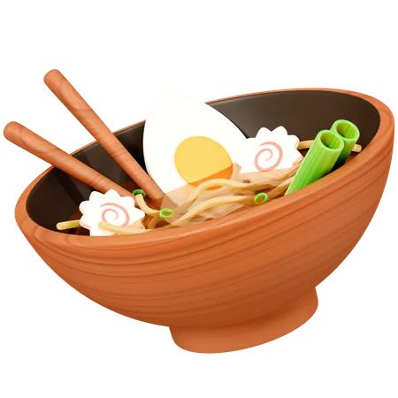 Ramen With Noodles Egg And Seaweed Miso Soup With Chopsticks Asian Food Cartoon Creative Design 3D Icon
