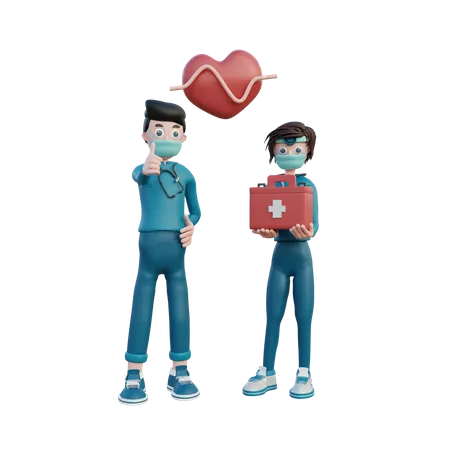 Ilustracion De Personaje De Enfermera Y Medico De Representacion 3 D 3D Illustration
