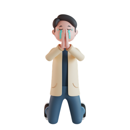 Asking for forgiveness while crying  3D Icon