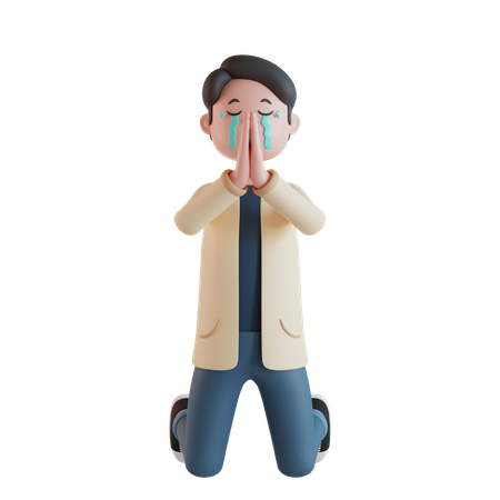 Asking for forgiveness while crying 3D Illustration