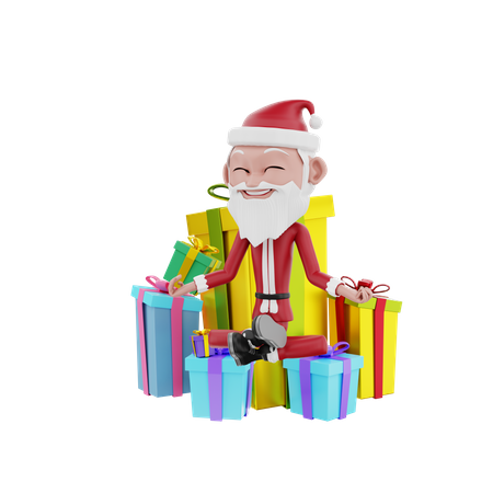 Assento do Papai Noel em presentes de Natal  3D Illustration