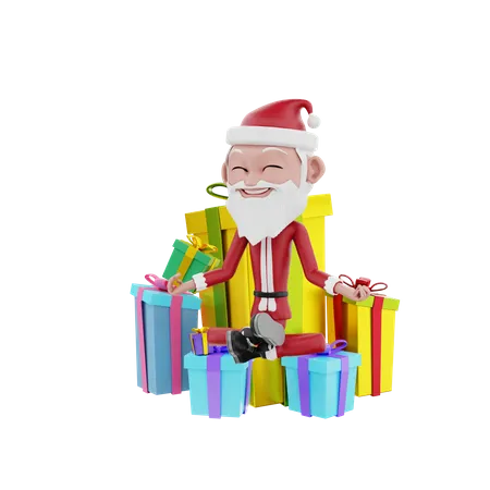 Assento do Papai Noel em presentes de Natal  3D Illustration