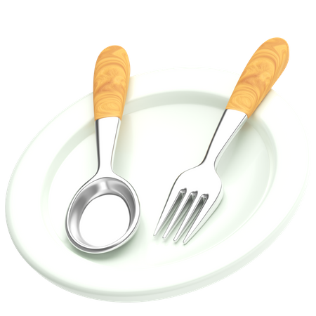 Assiette avec cuillère et fourchette  3D Icon