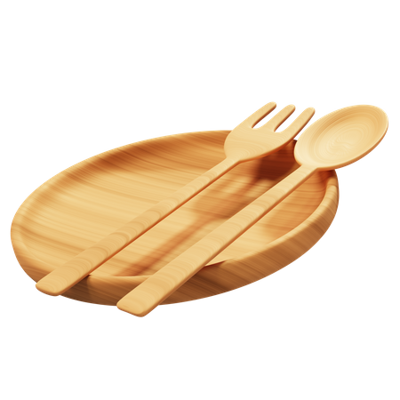 Assiette et cuillère en bois  3D Icon