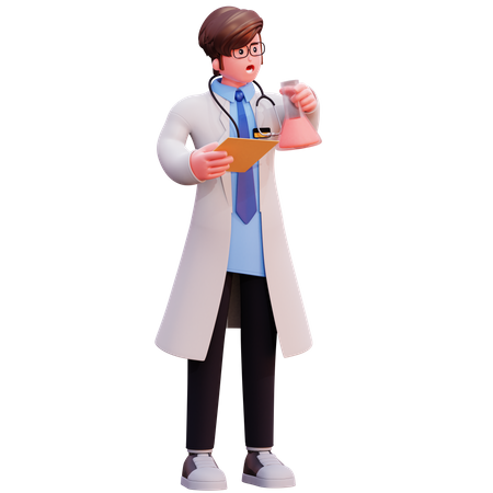 Assistant de laboratoire tenant un rapport de recherche et un tube à essai  Icône 3D