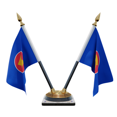 Support de drapeau de bureau double (V) de l'Association des nations de l'Asie du Sud-Est  3D Icon