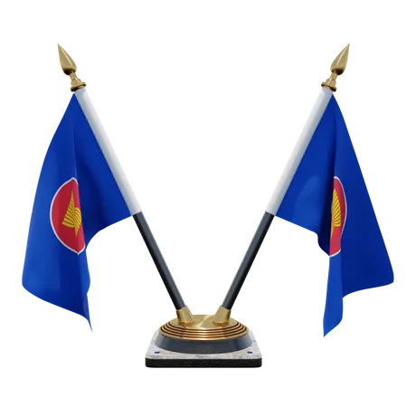 Support de drapeau de bureau double (V) de l'Association des nations de l'Asie du Sud-Est  3D Icon