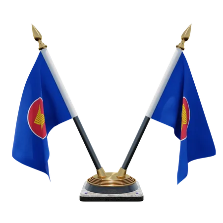 Doppelter Tisch-Flaggenständer der Association of Southeast Asian Nations  3D Flag