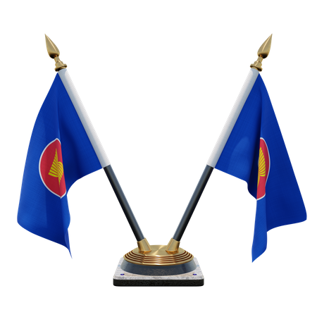 Association of Southeast Asian Nations Double Desk Flag Stand 3D Illustration