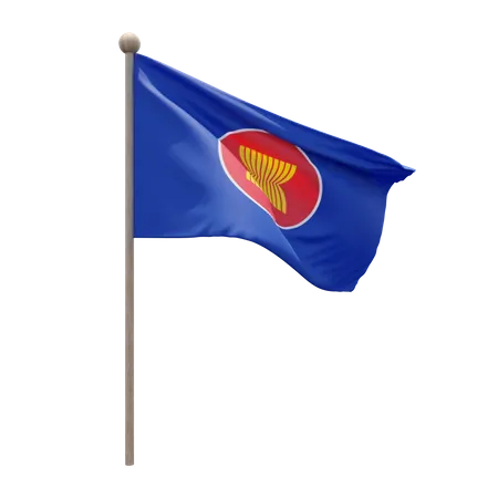 Association of Southeast Asian Nations Flag Pole  3D Flag