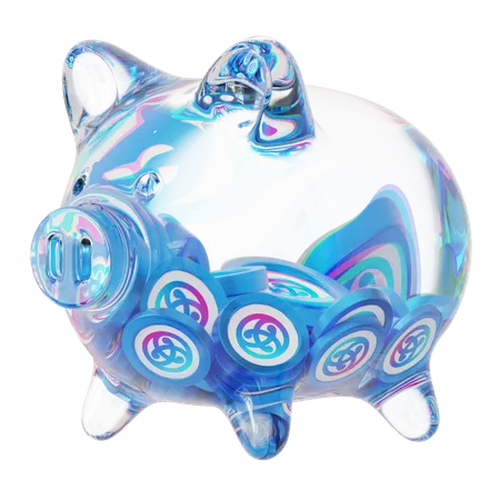Astr Clear Glass Piggy Bank With Decreasing Piles Of Crypto Coins  3D Icon