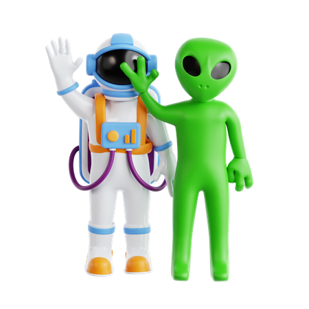 Astronaut And Alien  3D Icon