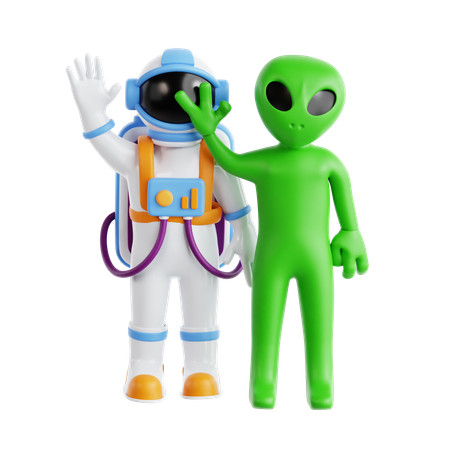 Astronaut And Alien  3D Icon