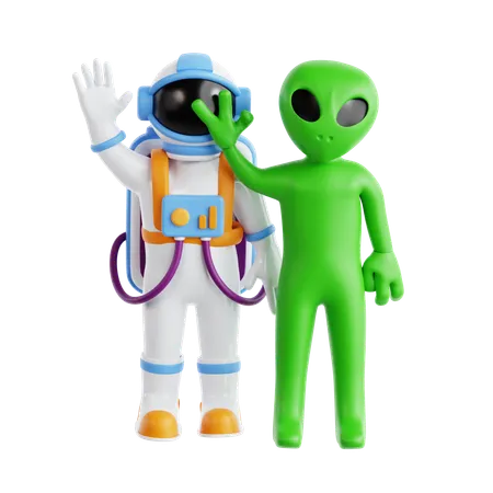 Astronaut And Alien  3D Icon