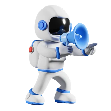 Astronaut announce using megaphone  3D Illustration