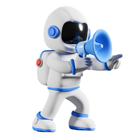 Astronaut announce using megaphone  3D Illustration