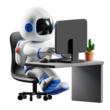 Astronaut arbeitet am Computer  3D Icon