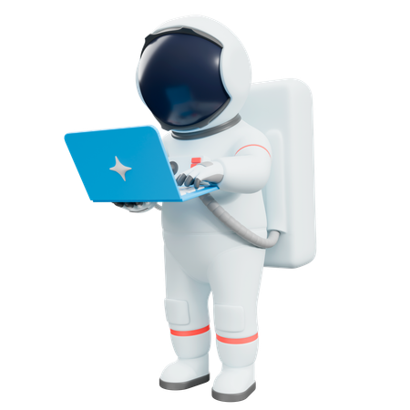 Astronaut arbeitet am Laptop  3D Illustration