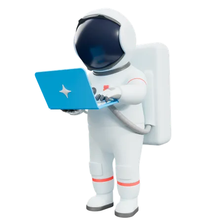 Astronaut arbeitet am Laptop  3D Illustration