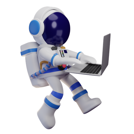 Astronaut arbeitet am Laptop  3D Illustration