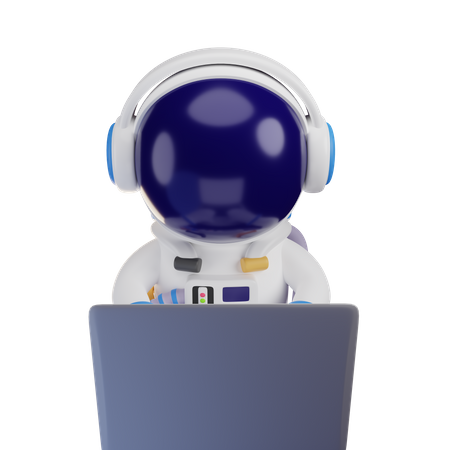 Astronaut arbeitet am Laptop  3D Illustration