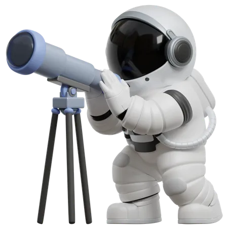 Astronaut mit Teleskop Sterne beobachten  3D Illustration