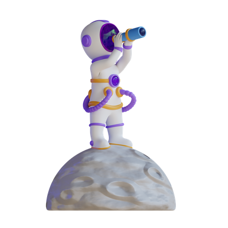 Astronaut schaut mit Fernglas auf den Planeten  3D Illustration