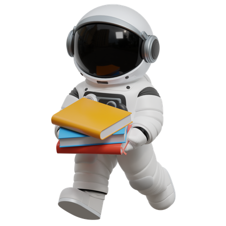 Astronaut Carrying Books  3D Illustration