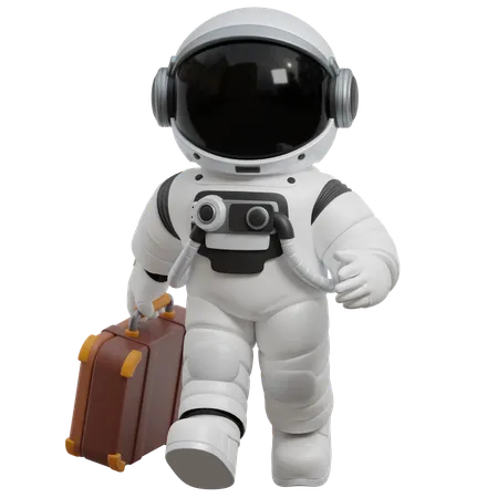 Astronaut Carrying Suitcase  3D Illustration