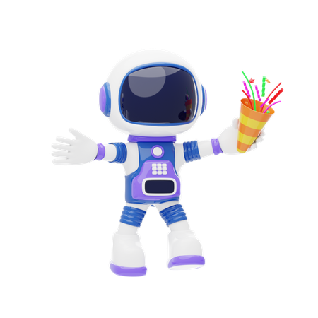 Astronaut Celebrate With Confetti  3D Illustration