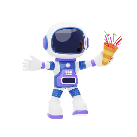Astronaut Celebrate With Confetti  3D Illustration